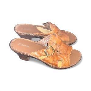 Clarks Tan Leather Heeled Sandals, size 8M
